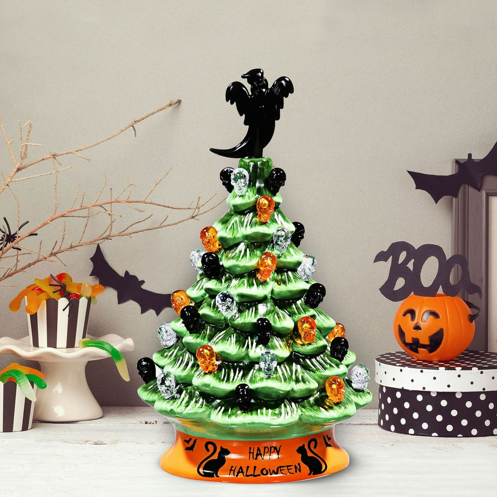 Gymax 11.5ft PreLit HandPainted Ceramic Halloween Tree Tabletop Xmas