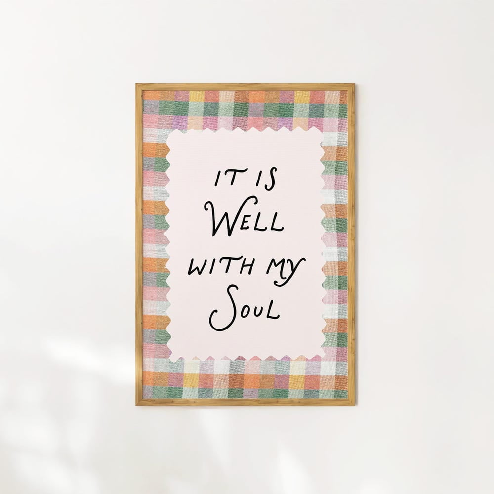 It Is Well With My Soul Wall Art Gingham Christian Print Pastel Scripture Print Hymn Quote Download Faith Decor for Home