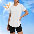 thumbnail image 5 of TGSLY Women's UPF 50+ Sun Protection Tops Crew Neck Short Sleeve Solid Color Athletic T-Shirt Quick-Dry Fit Back Pleated Detail Curved Hem Tunic Blouses XL, 5 of 10
