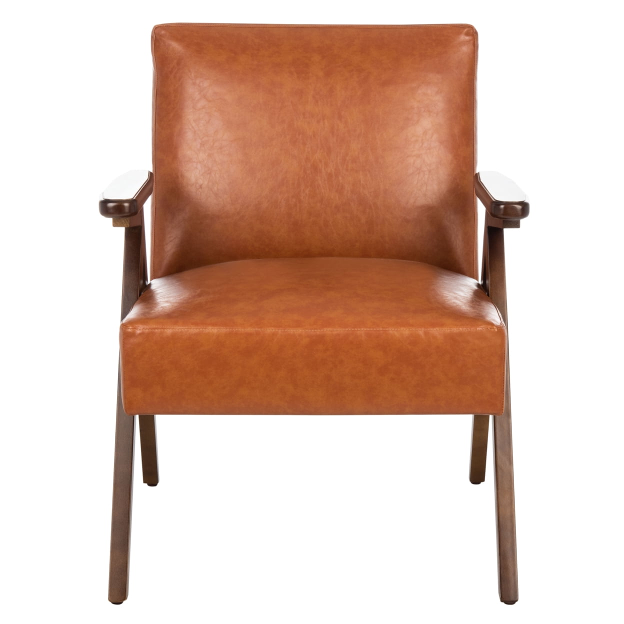 SAFAVIEH Emyr Modern Style Wood Arm Accent Chair, Cognac