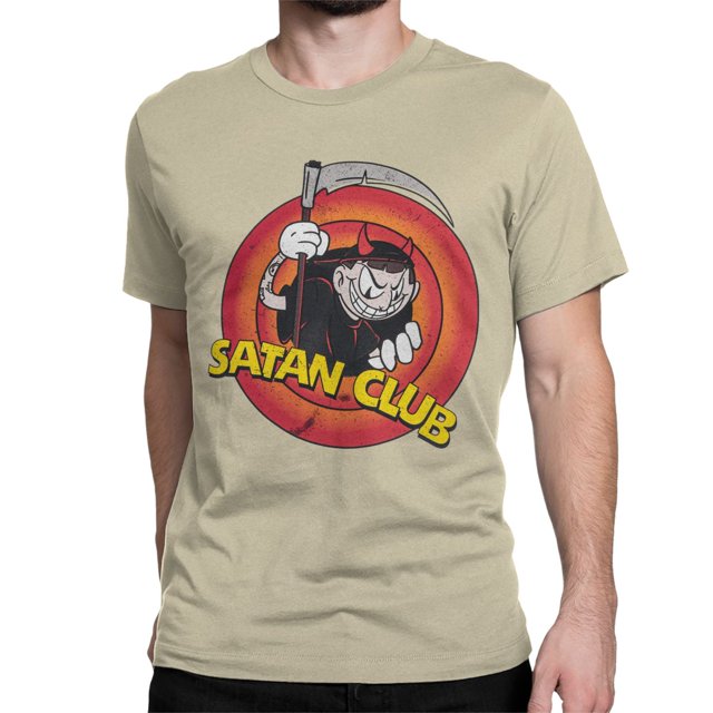 Camiseta para hombre y mujer con estampado gráfico de Satan Club, estilo gótico, de algodón, de manga corta, con cuello redondo, ideal como regalo de cumpleaños.