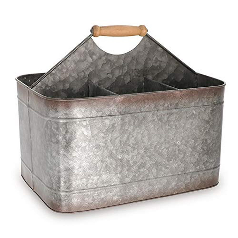 Large Galvanized Tin Kitchen Utensil Caddy Planter with handle four