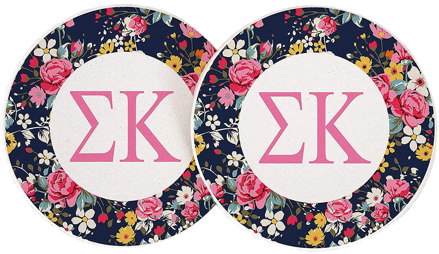 Sigma Kappa Sorority Absorbent Sandstone Car Cup Coaster (Set of 2) Licensed Product Sig Kap (Floral Letter)