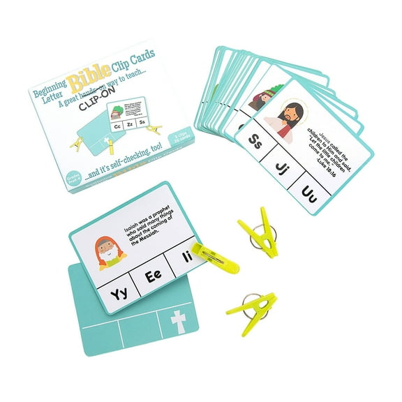 Beginning Letter Bible Clip Cards, Educational, Party Supplies, 29 Pieces