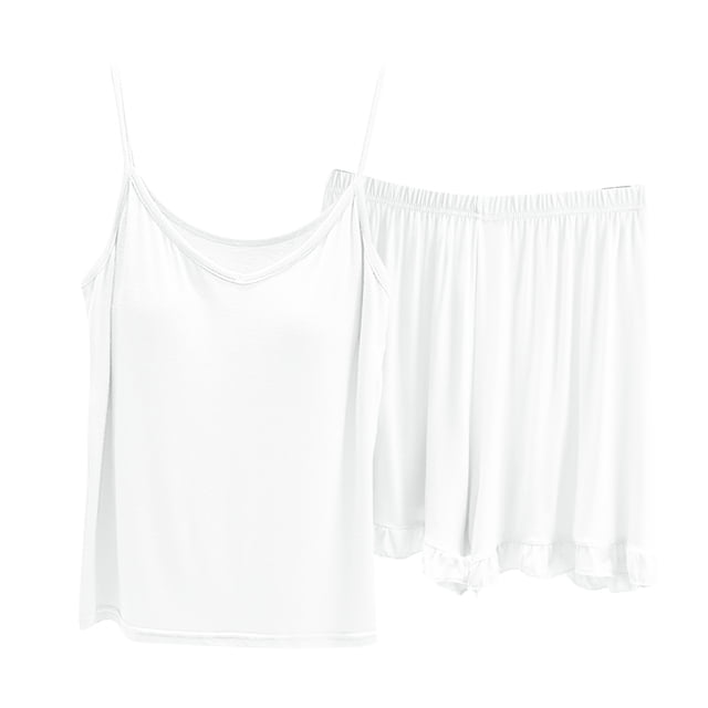 Conjunto de pijama de verano para mujer de 2 piezas: cuello cuadrado, manga corta, poliéster suave, ropa para dormir y estar por casa.
