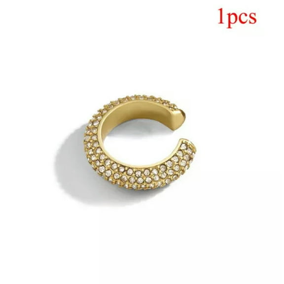 EOEMY Women Bohemia Crystal Earrings Ear Cuff C Shaped Rhinestone Clip On Earring ✽ *-White