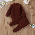 thumbnail image 2 of Scyoekwg Baby Clothes Clearance Infant Newborn Baby Boys Girls Set Outfits Solid Color Button Round Neck Ribbed Bodysuits and Elastic Pants 2pcs Sets Brown0-3 Months, 2 of 8