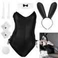 thumbnail image 1 of Conjunto de disfraz de cosplay Senpai de conejita para mujer, conjunto de medias de malla y pantimedias de una pieza con animación de conejita, 1 of 7