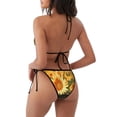thumbnail image 4 of Salouo Golden Sunflower In Field Pattern Women's Sexy Bikini Set,String Two Piece Swimsuit V Neck Swimwear Self Tie Spaghetti Straps Bathing Suits -Medium, 4 of 6