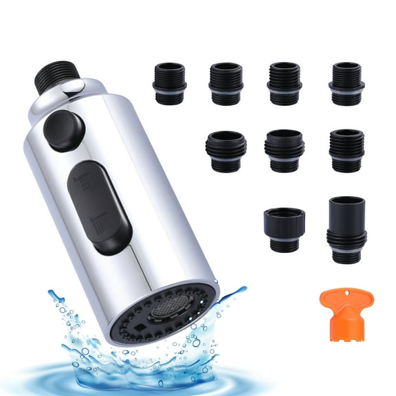 Wowow 3-Function Kitchen Faucet Spray Head Replacement in Polished Chrome