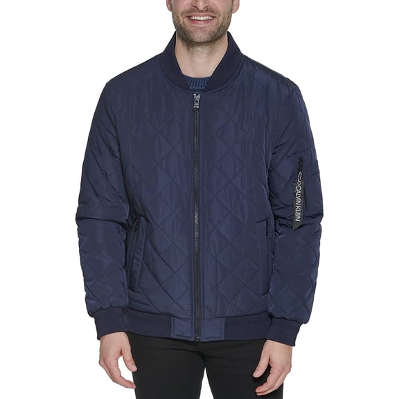 Calvin Klein Mens Lightweight Quilted Bomber Jacket (True Navy, XX-Large)
