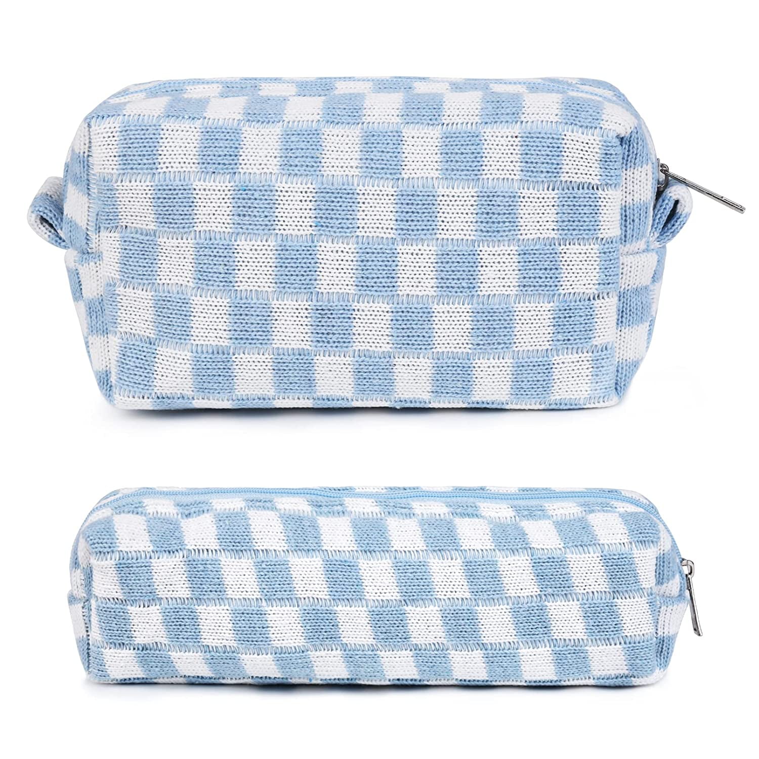  IOELOVEO Brown Checkered Makeup Bag, Cosmetic Bags for