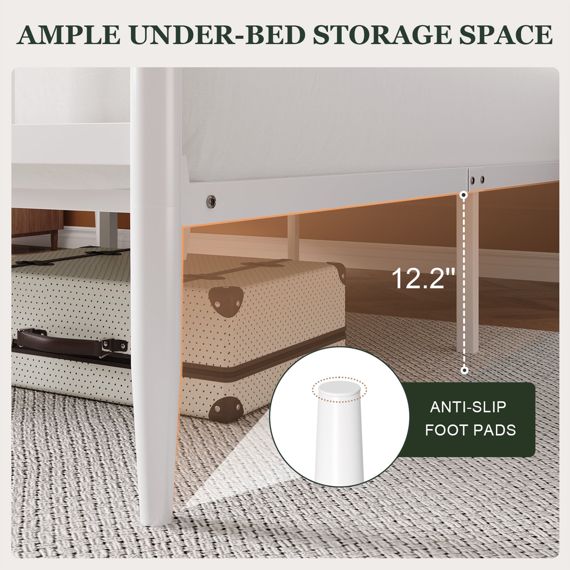 Amolife King Bed Frame, Metal Platform Bed with Curved Headboard and Footboard, Ample Under-Bed Storage Space, No Box Spring Needed, White