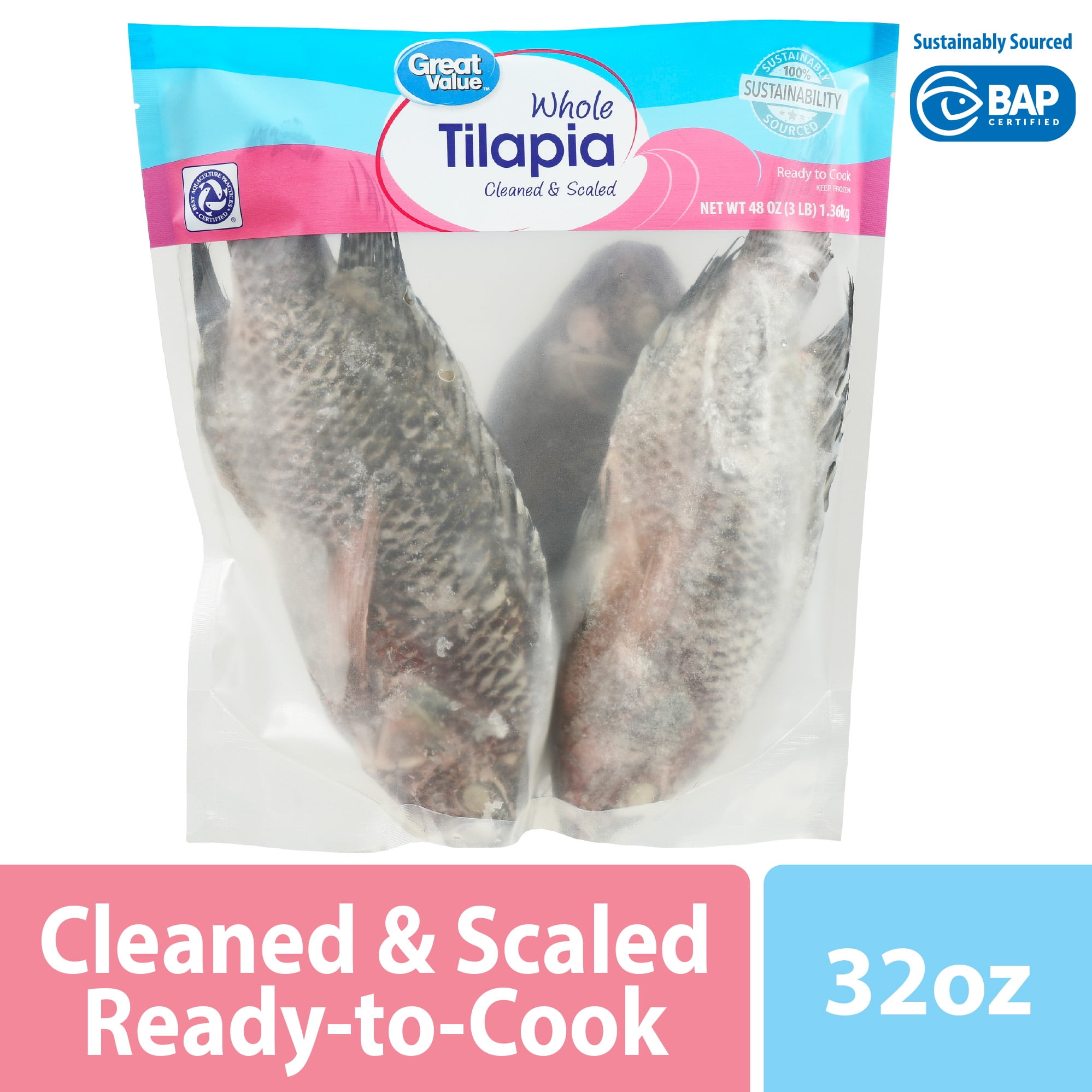 Great Value Frozen Whole Tilapia, 3 lb