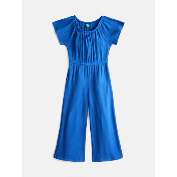 Wonder Nation Girls Ribbed Knit Wide Leg Jumpsuit with Short Sleeves, Sizes 4-18