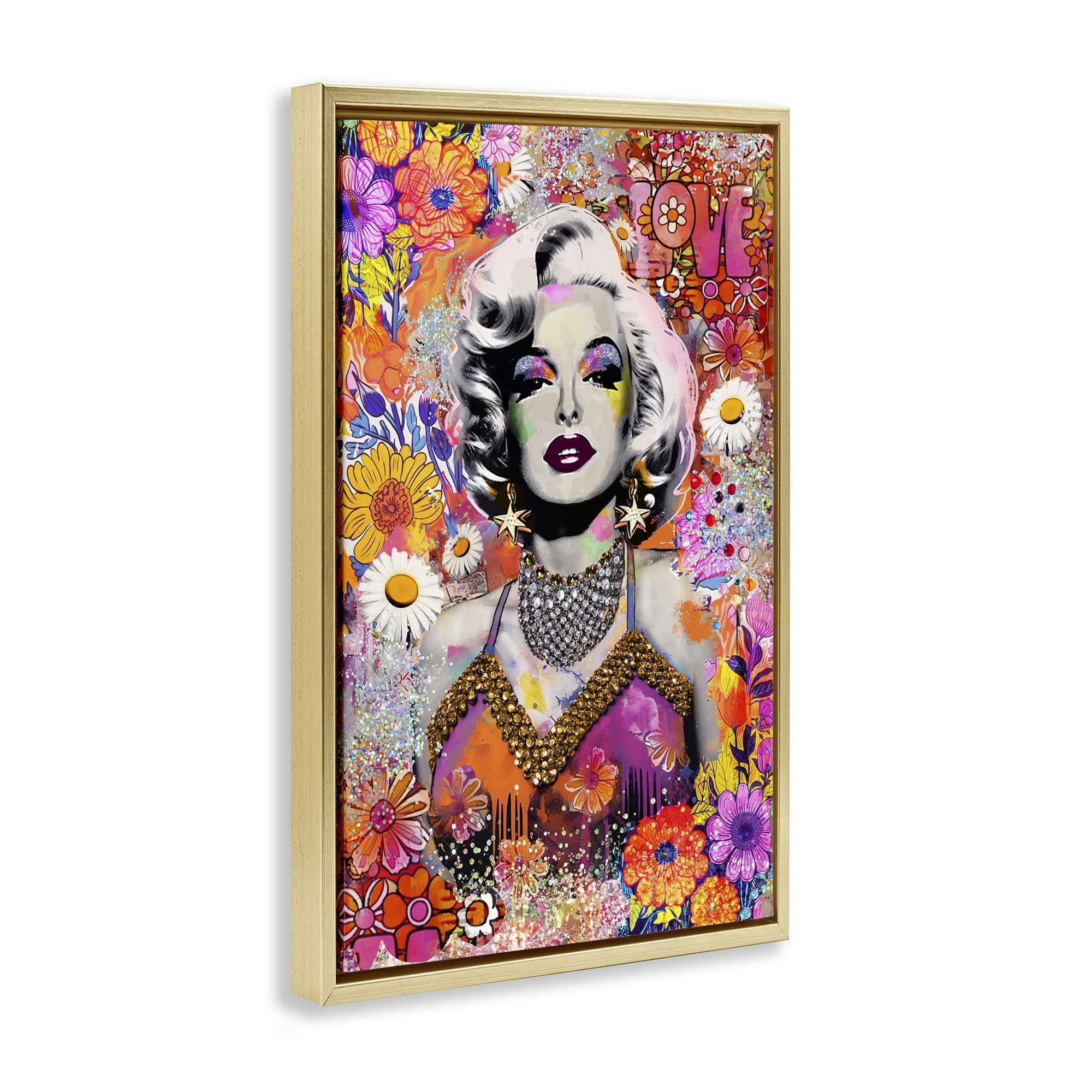 Stupell Industries Hippie Bedecked Marilyn People Painting Gold Floater Framed Canvas Art Print Wall Art, 17 x 25
