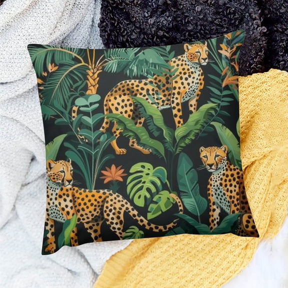 FCXZI 100% Linen Cheetah Leopard Jungle Pillow Covers Set of 1 18x18in