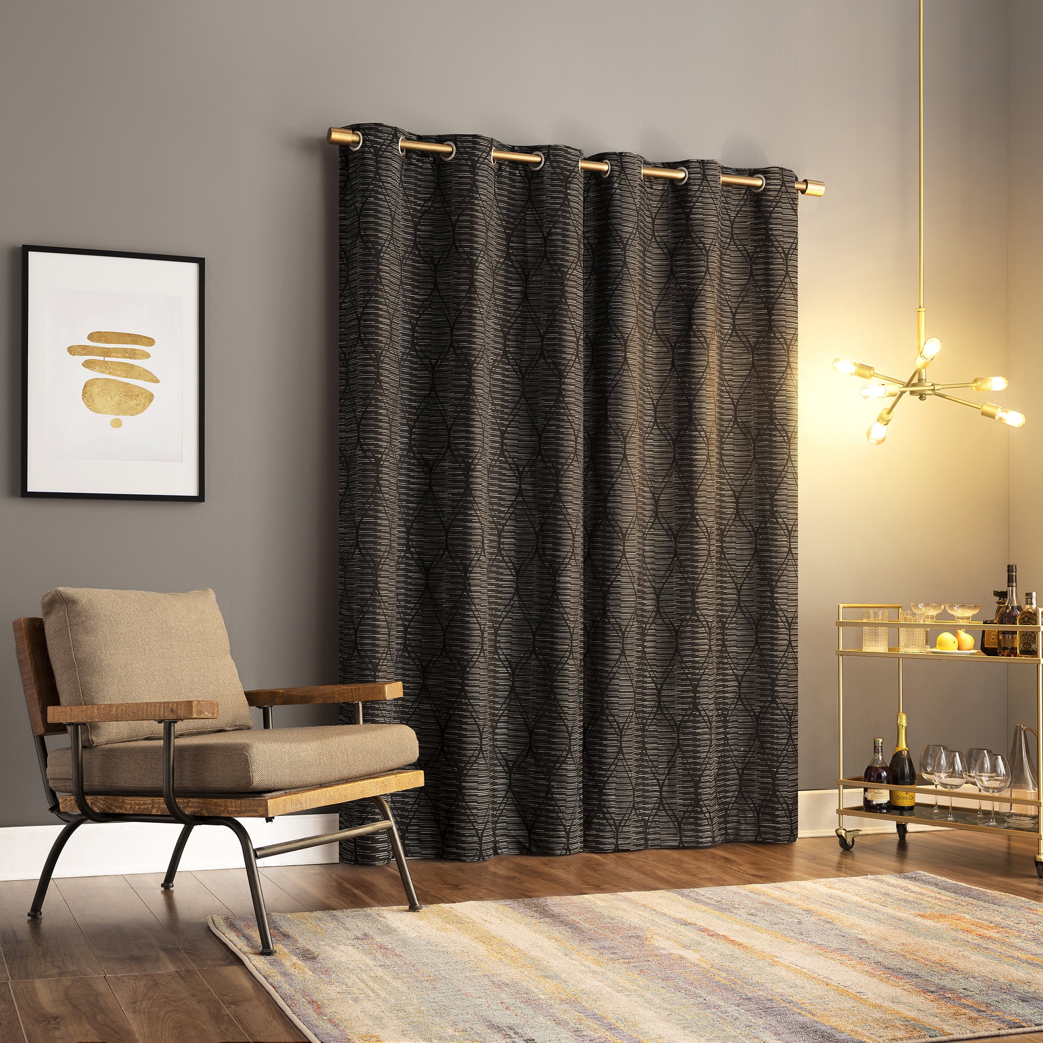 Sun Zero Alaster Geometric Ogee 100% Blackout Grommet Curtain Panel, 40"x84", Black