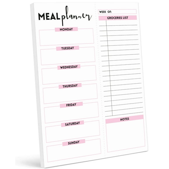 Inkdotpot Bloc-Notes Planificateur de Repas Hebdomadaire 7"x10, "Planificateur de Repas" Bloc de Planification Magnétique avec Liste de Courses Détachable pour Réfrigérateur - Cuisine & Maison - 54 Feuilles -QG