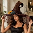 thumbnail image 2 of Qocolcyl 24 Inch Halloween Brown Witch Hat, Forest Style Spiderweb Mesh Wizard Hat, Halloween Decorations, Gothic Cosplay Costume Accessory, Indoor Outdoor Party Photo Prop Holiday Dress Up Hat, 2 of 6