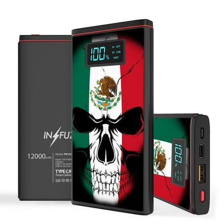 

INFUZE Portable Charger for OnePlus 9 Pro Power Bank (18W Power Delivery USB-C/USB-A Ports 12000mAh Capacity USB Cables with Touch Tool) - Mexico Skull