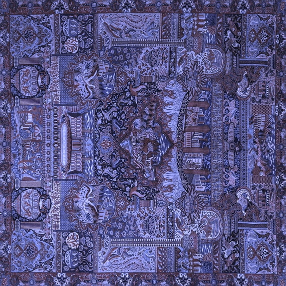 Ahgly Company Machine Washable Indoor Square Animal Blue Traditional Area Rugs, 6' Square