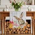 thumbnail image 2 of Easter Rabbit Table Runner, Watercolor Spring Red Orange Flowers Leaf Vintage Wooden Grain Cotton Linen Kitchen Table Decoration Washable Dining Tabletop Runners for Home Party Decor 13x48 Inches, 2 of 9