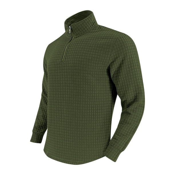 Blusa y camisa de manga larga con cuello alto para hombre, color liso, informal, a la moda, con cremallera, cuello alto, manga larga, poliéster