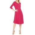 thumbnail image 2 of Women's Casual Loose Fit 3/4 Sleeve Round Neck Jersey Knit A-Line Comfy Solid Midi Dress, 2 of 4