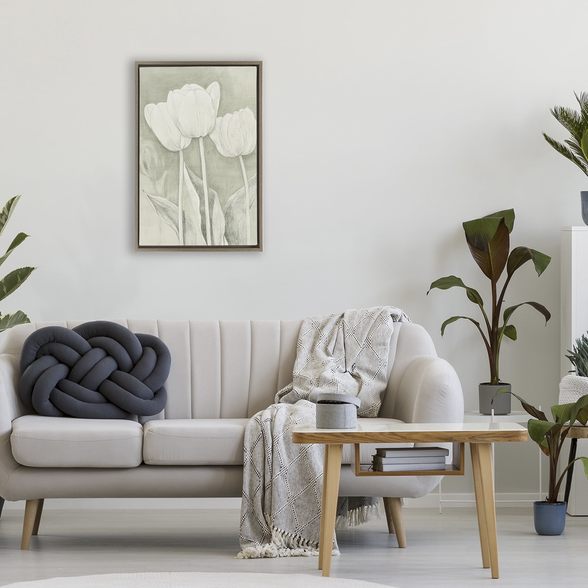 Stupell Industries Faded Tulips Pencil Sketch Brown Framed Floater Canvas Wall Art, design by Petal Prints Design