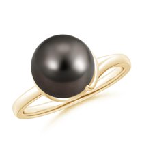 ANGARA Tahitian Cultured Pearl Ring with Spiral Metal Loop in 14K Yellow Gold for Women | June Birthstone, Birthday, Anniversary, Jewelry Gift for Women | Pearl Ring