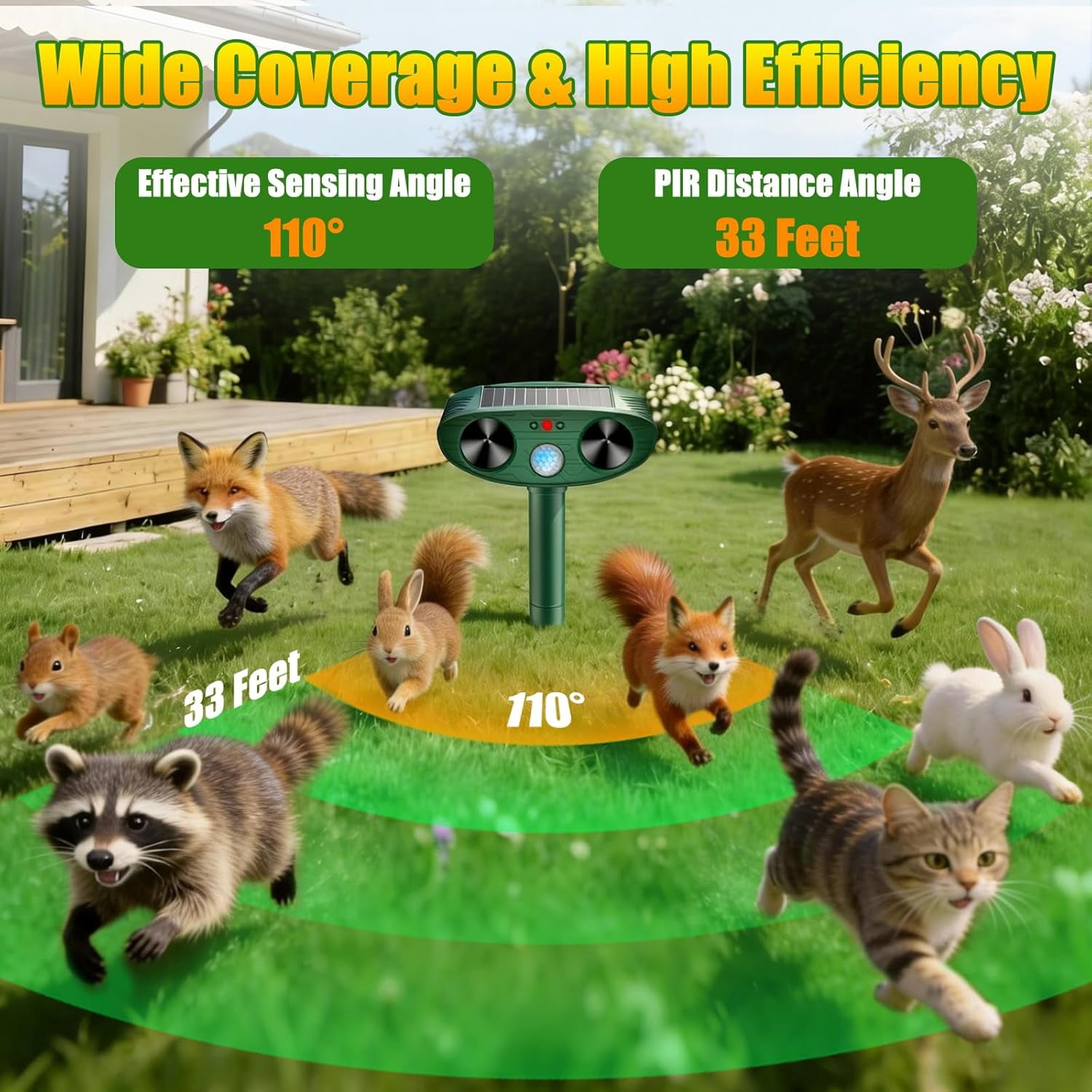 Paddsun Solar Animal Repellent, Outdoor with Powerful Motion Sensor and LED Light, 4-Pack