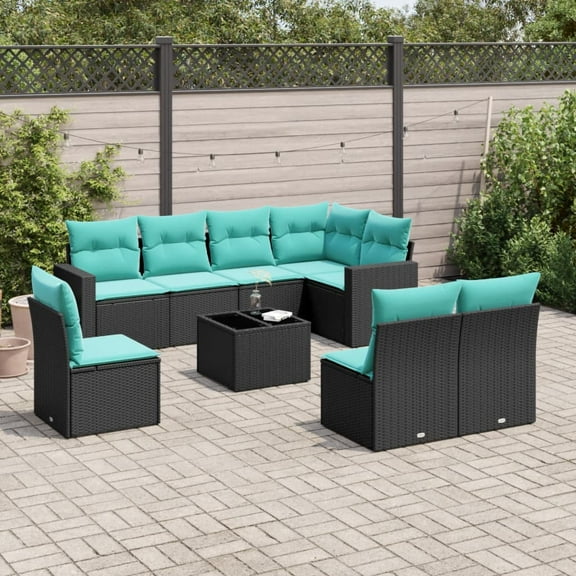vidaXL 9 Piece Patio Sofa Set with Cushions Black Poly Rattan
