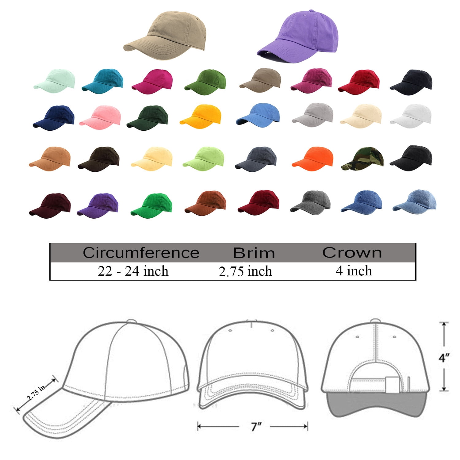 Baseball Adjustable Size. Cap 100% Unisex Gelante Plain Hat Blank Adult White Cotton