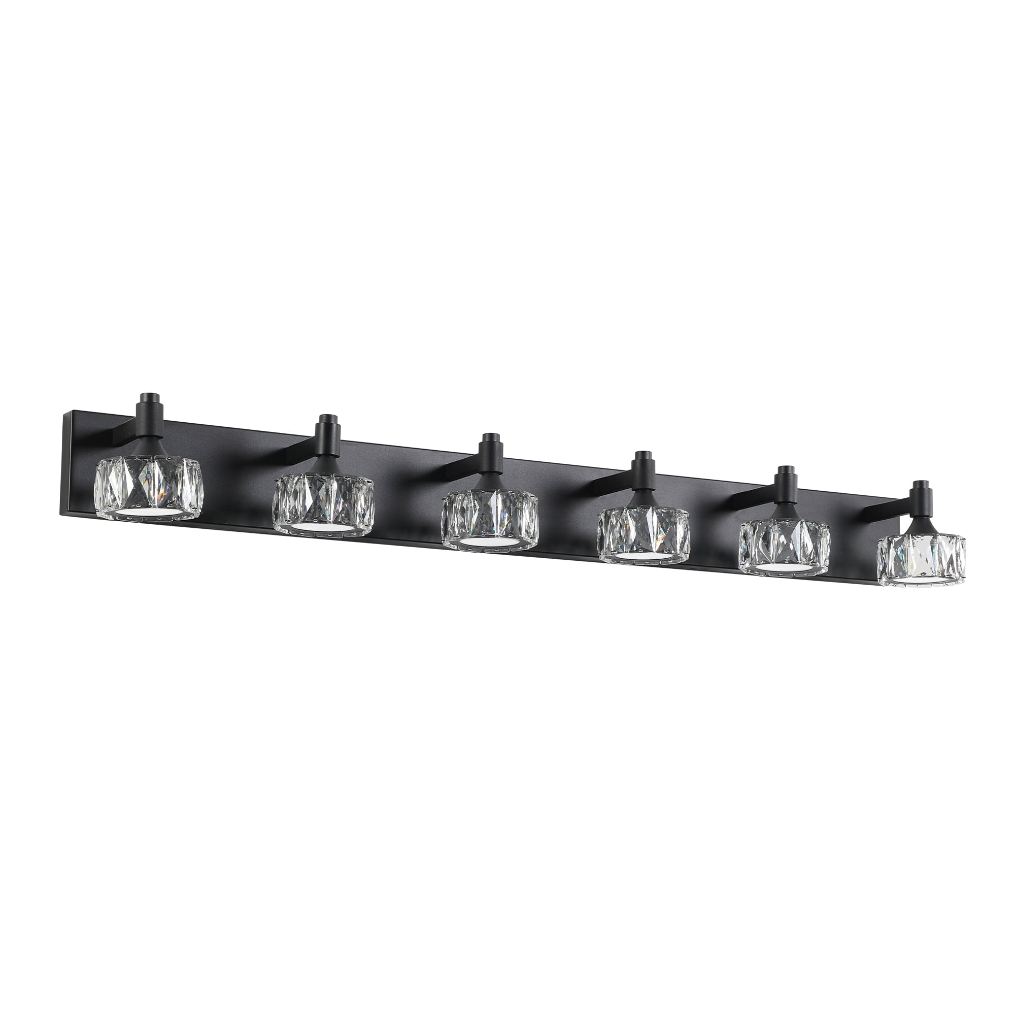 Crystal Vanity Lights for Bathroom,6 Light Bathroom Vanity Light, Modern 43.9in Light Over Mirror Light Fixtures Matte Black