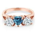 thumbnail image 2 of Gem Stone King 18K Rose Gold Plated Silver 3-Stone Ring Heart Shape Persian Blue and White Moissanite (2.40 Cttw, Size 7), 2 of 3