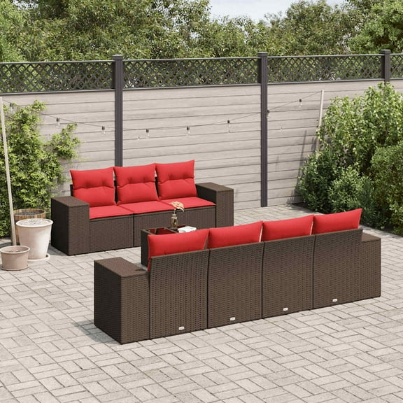 vidaXL 8 Piece Patio Sofa Set with Cushions Brown Poly Rattan