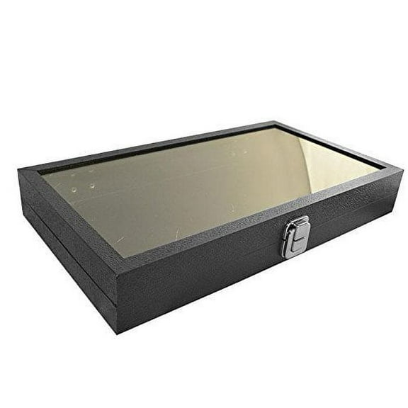 Black Leather Wrapped Display Case Tray Organizer 14 3/4" x 8 1/4" x 2 1/8"