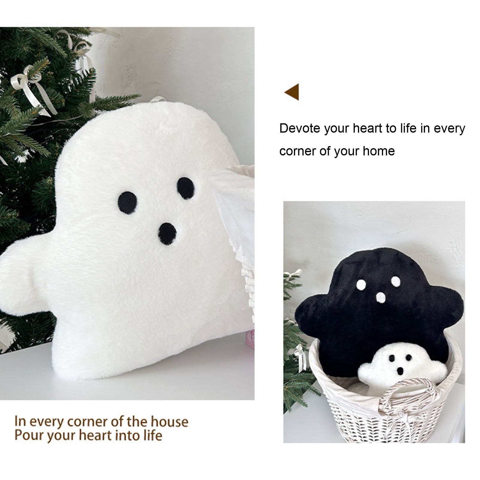 Muecwrye Ghost Pillow, Cute Halloween Pillows, Soft Ghost Throw Pillow Decorative, Spooky Pillows for Halloween Party Outdoor Home Cushion Decorations, 7 X 9 Inch