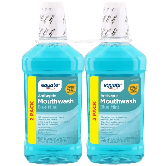 Equate Antiseptic Mouthwash, Blue Mint, 1.5 L, 2 Count