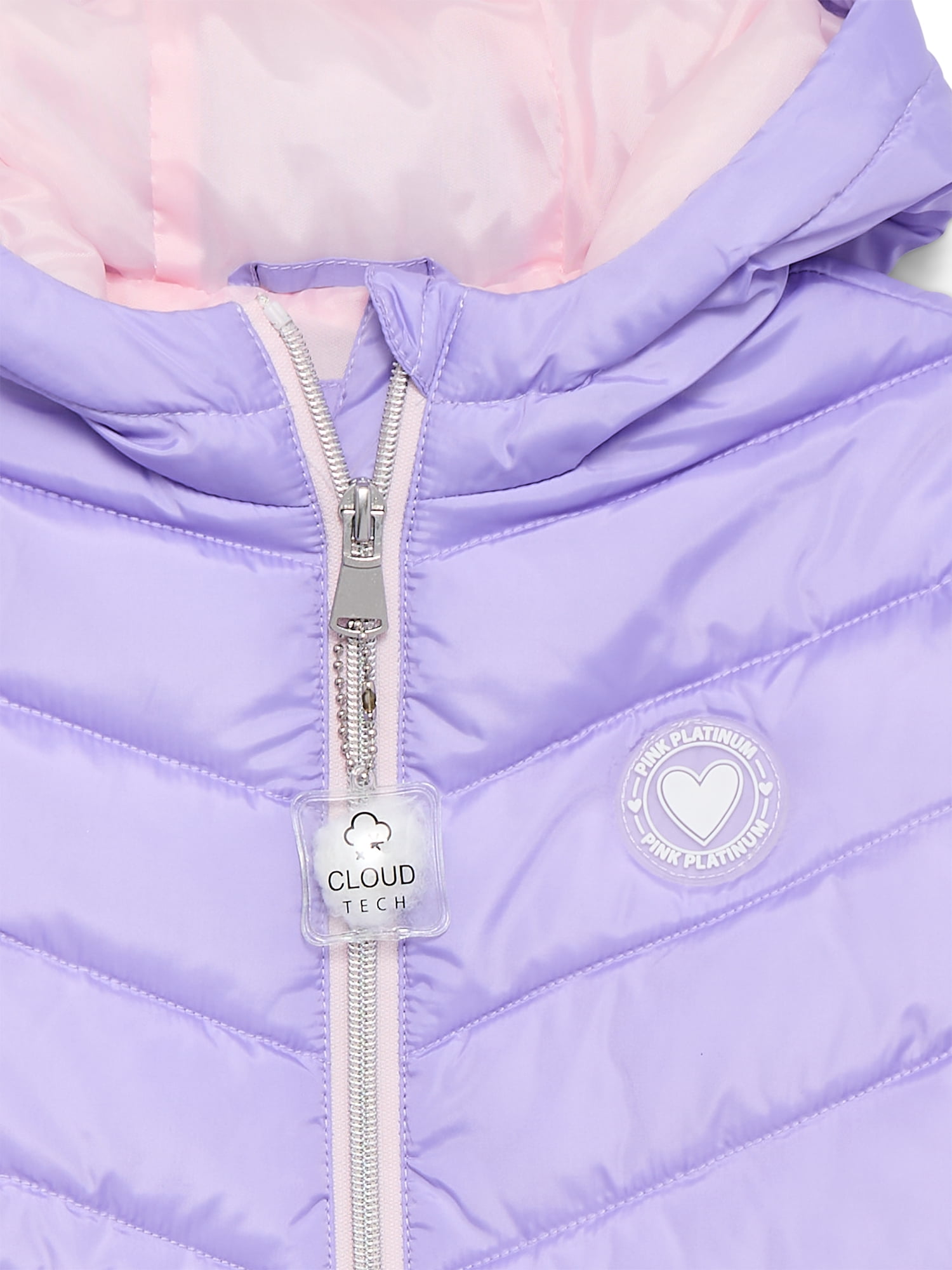 Pink Platinum Girls Solid Quilted Puffer Coat with Hood, Sizes 4-16