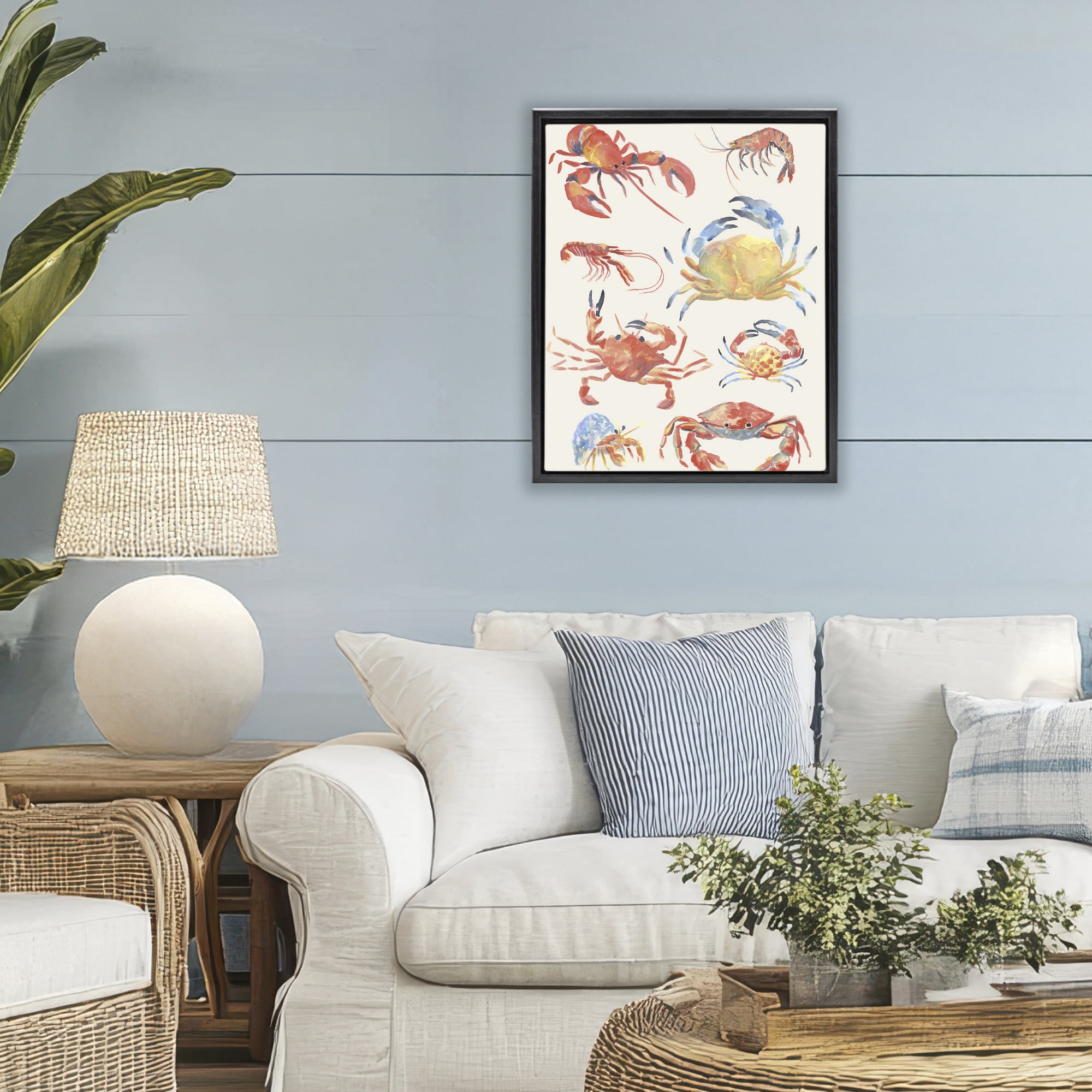 Stupell Industries Crab & Crustacean Collection Black Framed Floater Canvas Wall Art, design by June Erica Vess