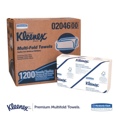 New Kleenex Multi-Fold Paper Towels, Convenience, 9.2 x 9.4, White, 150/Pack, 8 Packs/Carton