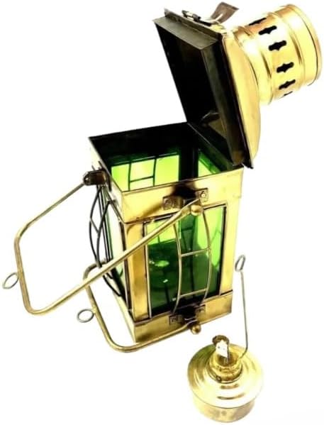 Vintage Maritime Brass Green Oil Lamp Ship Lantern Antique Boat Nautical Gift