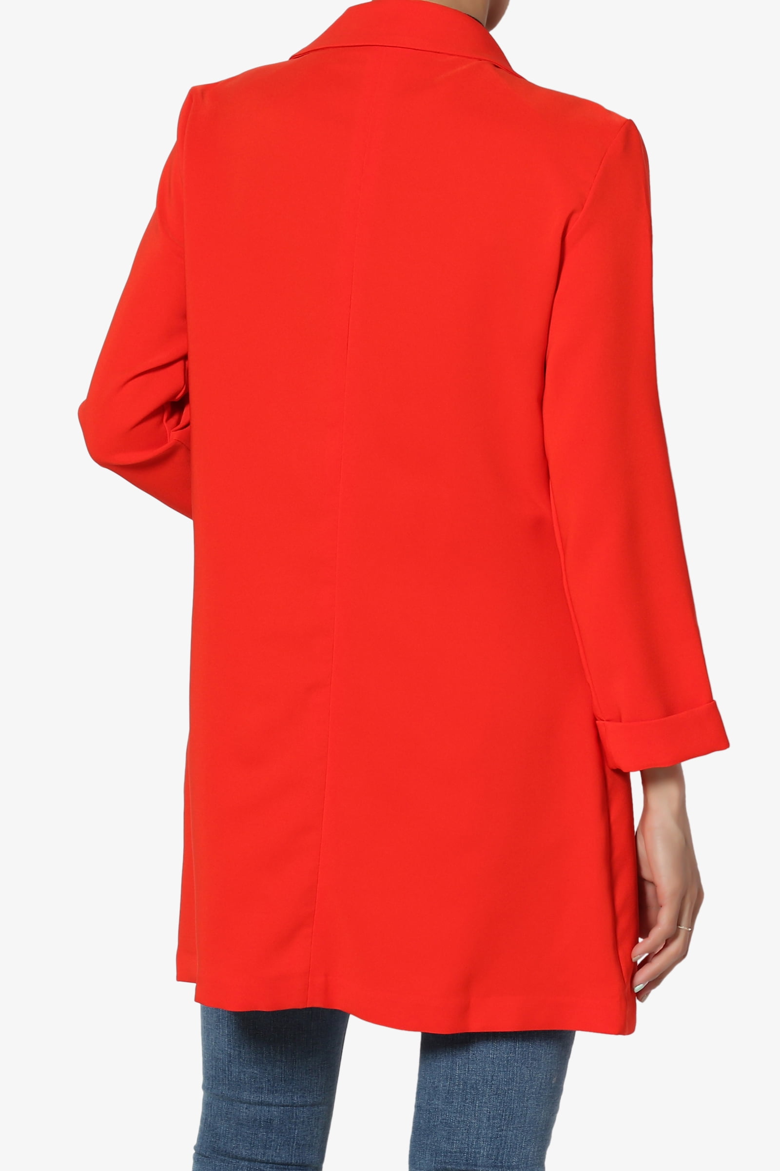 TheMogan Bracelet Cuffed Sleeve Stretch Longline Jacket Open Front Long Blazer