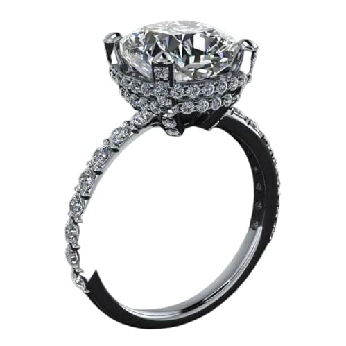 HeartsAndYou Hidden Double Halo Engagement Ring for Women 3ct Cushion Cut Moissanite 18k White Gold over Silver