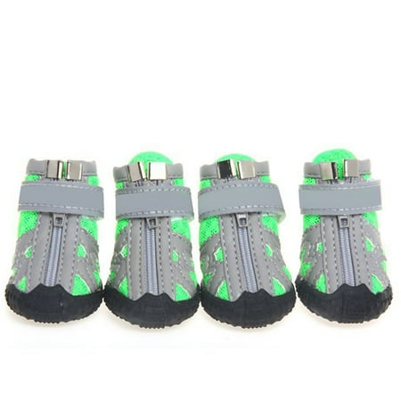 AOJA 4Pcs Dog Shoes Reflective Breathable Mesh Fabric Zipper Closure Puppy Sport Boots for Walking