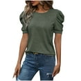 thumbnail image 4 of Sevevn Women's Loose Casual Solid Color Round Neck Short Sleeved Top Summer Gift Army Green XL, 4 of 7