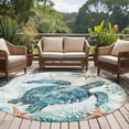 thumbnail image 5 of Teal Sea Turtle Coastal Round Rugs 6ft, Nautical Summer Beach Starfish Non Slip Washable Rug Runner, Low Pile Indoor Floor Carpet Mat Bathroom Rugs for Living Room, Bedroom, Kids Room, 5 of 9
