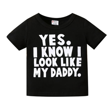 

ZIZOCWA Baby Boy Cotton Shirt Soft Boy Baby Unisex Letter Spring Summer Print Short Sleeve Tshirt Clothes Black Black18M